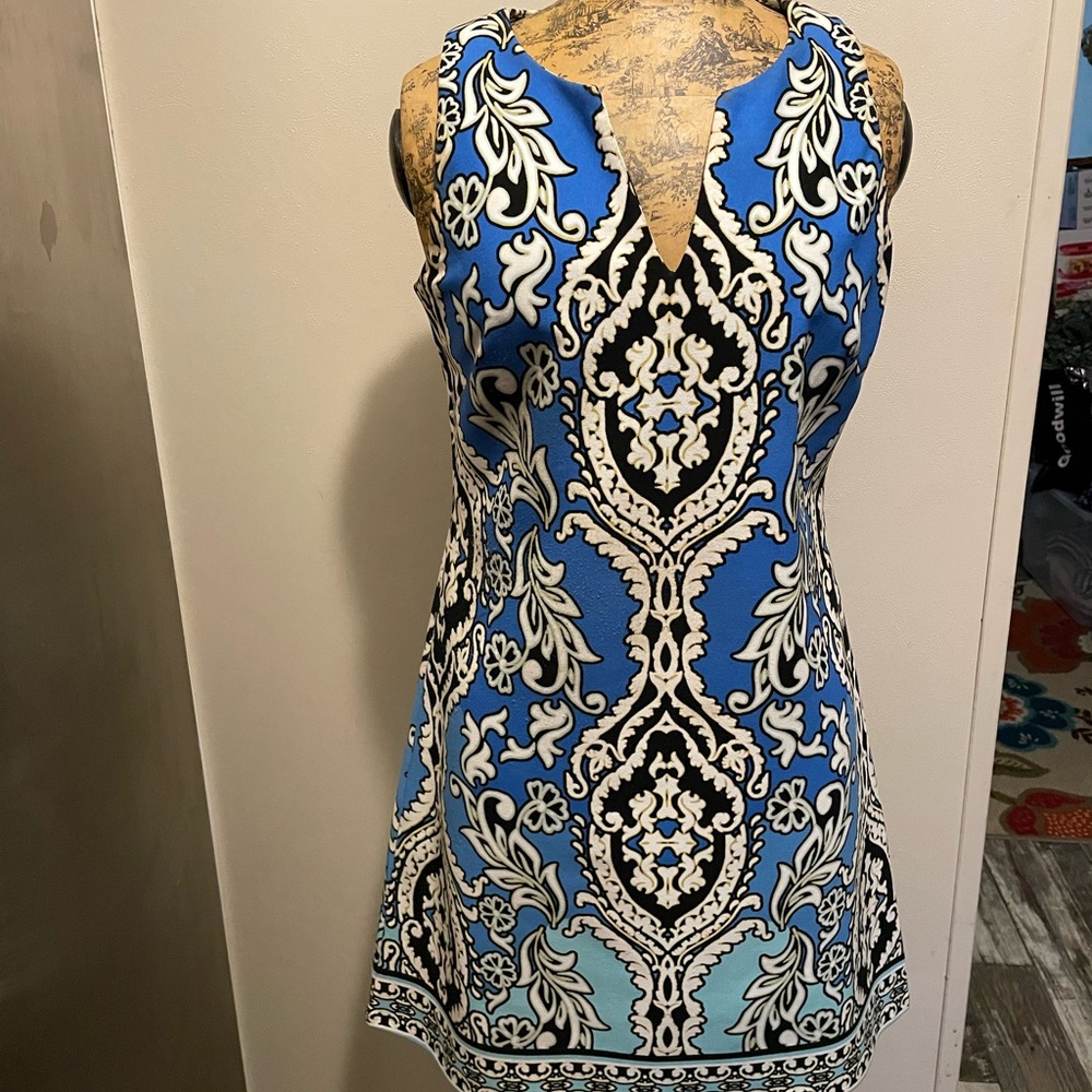 Taylor Blue ,Black and white Baroque pattern Dress
